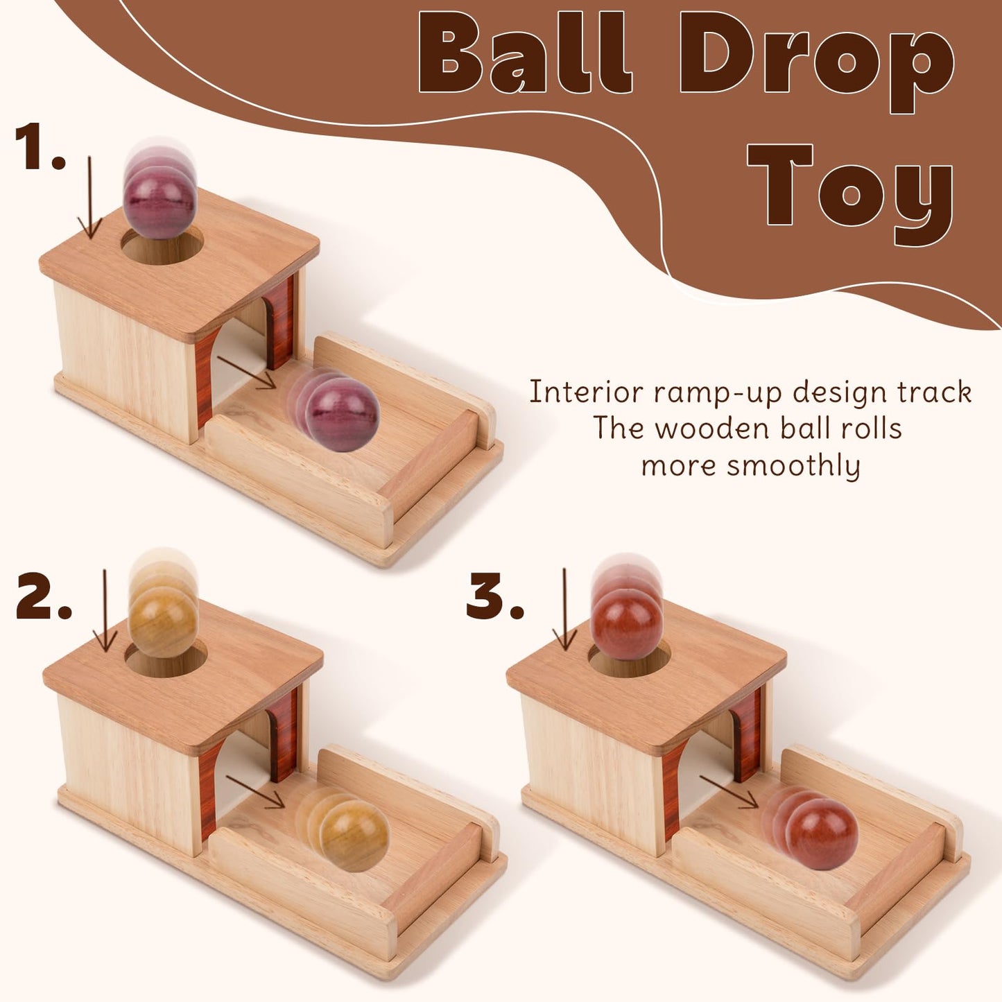 Adena Montessori Object Permanence Box – Wooden Baby Toy with 3 Balls