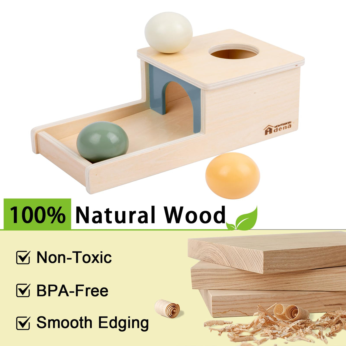 Adena Montessori Object Permanence Box – 3 Wooden Balls for 6-12 Months
