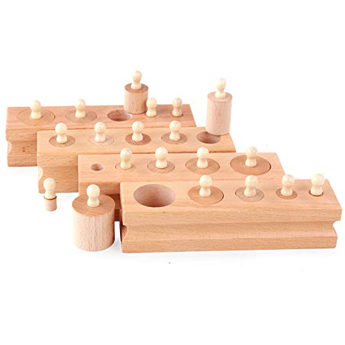 Adena Montessori Wooden Small Cylinders Block Set – Knobbed Cylinder Sockets (Set of 4)