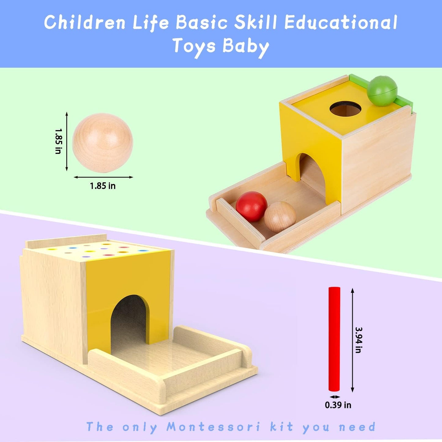 Adena Montessori 5-in-1 Wooden Play Kit for Babies 6-12 Months | Object Permanence, Color Drop, Harvest & Coin Box