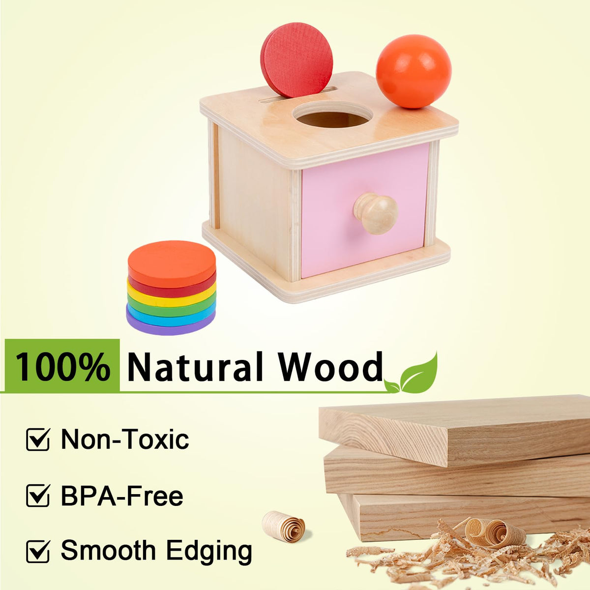 Adena Montessori Coin Box – 2-in-1 Montessori Toy for 6-12 Months to 2 Years (Pink Door)