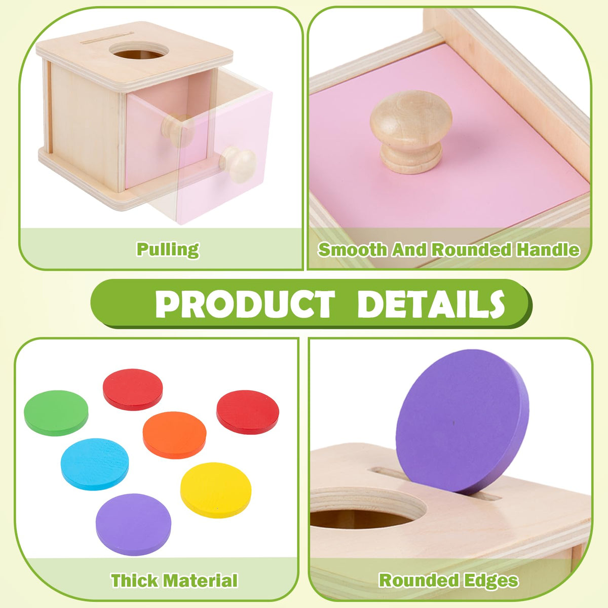 Adena Montessori Coin Box – 2-in-1 Montessori Toy for 6-12 Months to 2 Years (Pink Door)