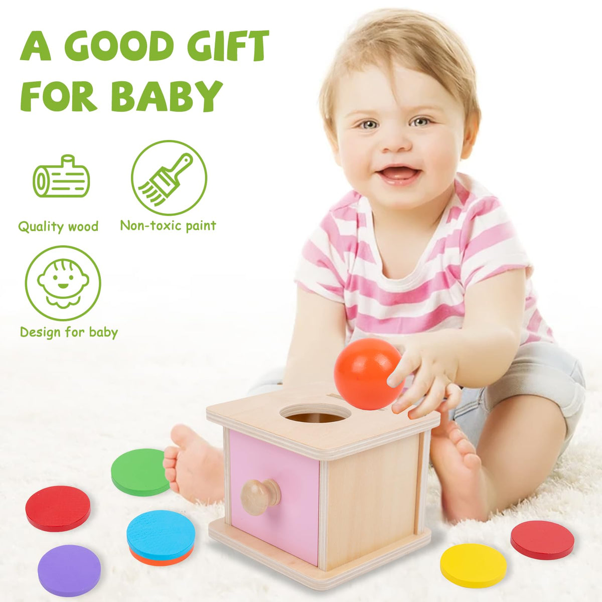 Adena Montessori Coin Box – 2-in-1 Montessori Toy for 6-12 Months to 2 Years (Pink Door)