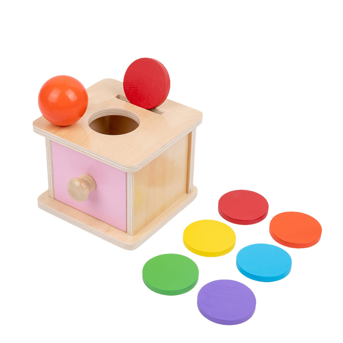 Adena Montessori Coin Box – 2-in-1 Montessori Toy for 6-12 Months to 2 Years (Pink Door)
