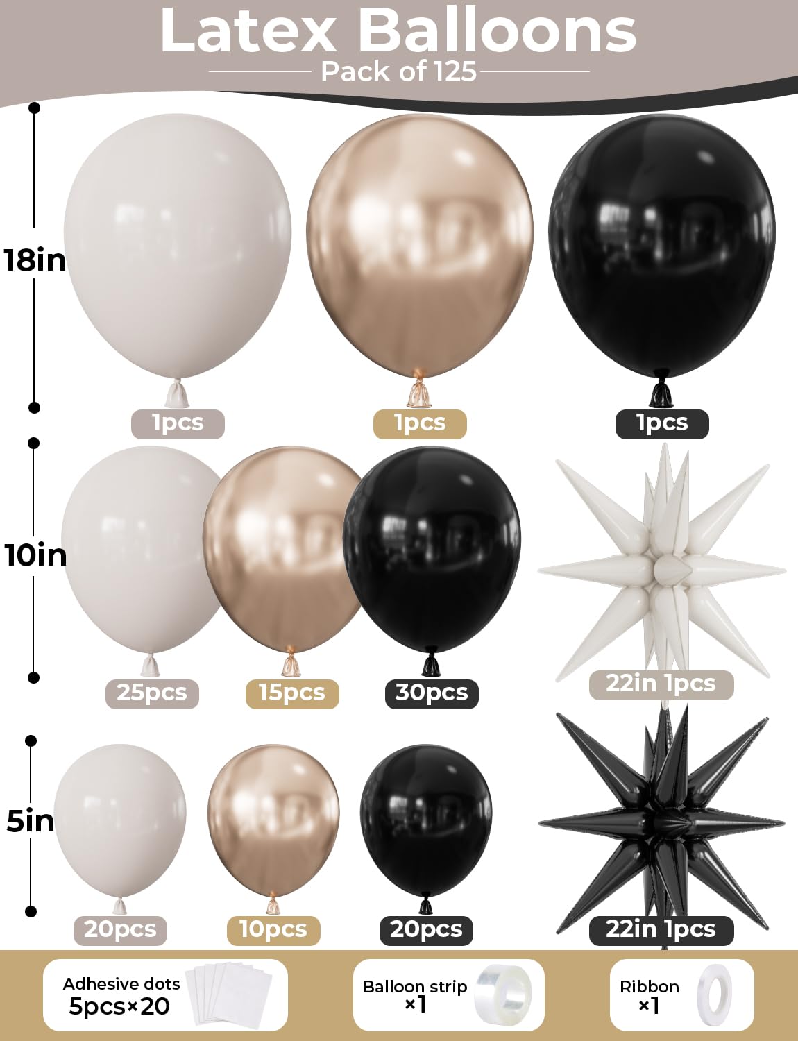 Adeyoo Black & Gold Balloon Arch Garland Kit – 125Pcs for Weddings, Birthdays & Parties