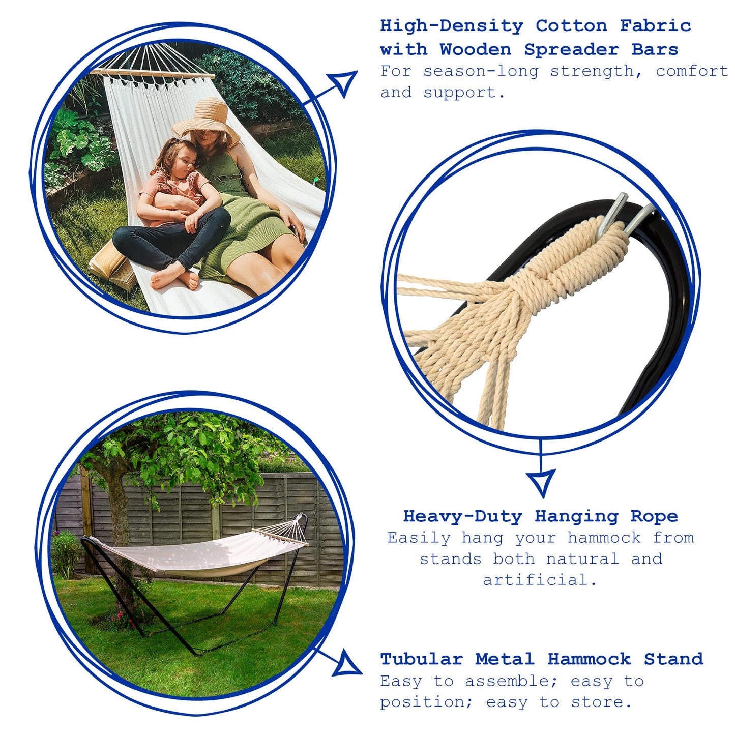 Deluxe Cotton Garden Hammock with Metal Stand