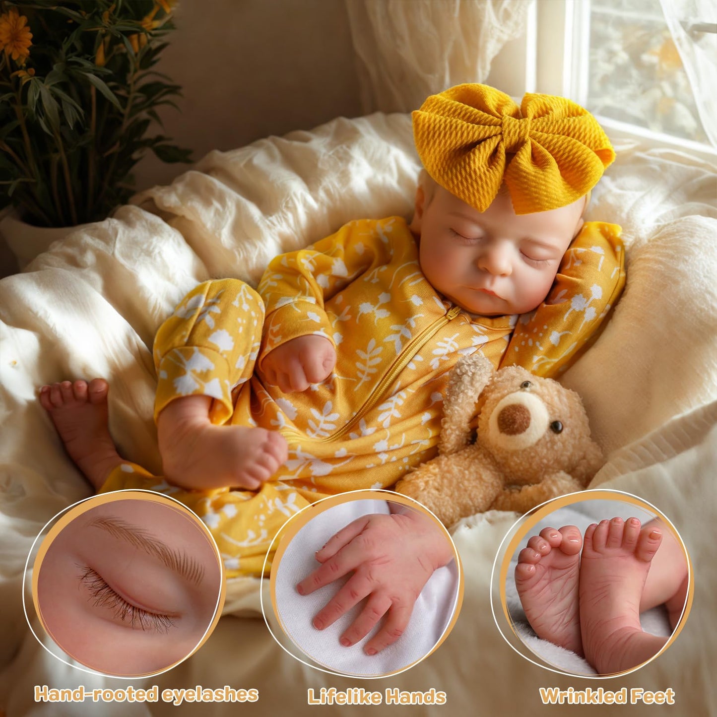 ADFO Lifelike Reborn Baby Doll - 20-Inch Realistic Newborn Girl with Clothes, Safe Vinyl Toy for Kids 3+