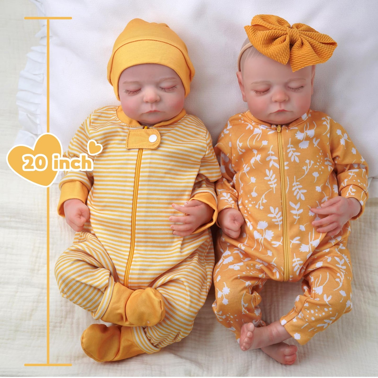 ADFO Lifelike Twins Reborn Baby Dolls – 20-Inch Realistic Newborn Twins with Clothes