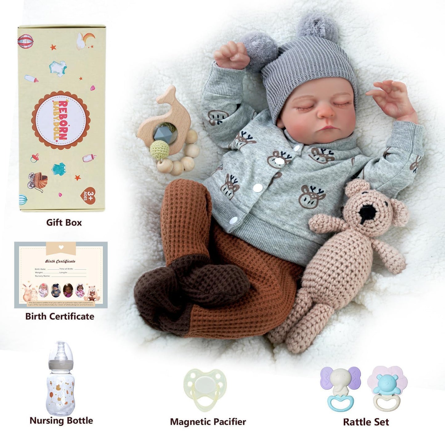 ADFO Lifelike Reborn Baby Doll Boy - 17-Inch Silicone Full-Body Soft Realistic Newborn