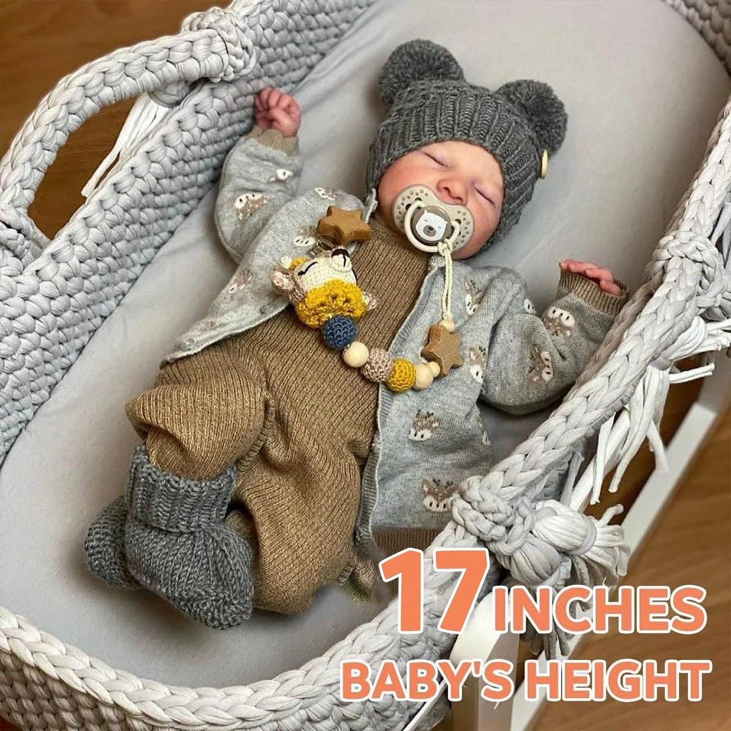ADFO Lifelike Reborn Baby Doll Boy - 17-Inch Silicone Full-Body Soft Realistic Newborn