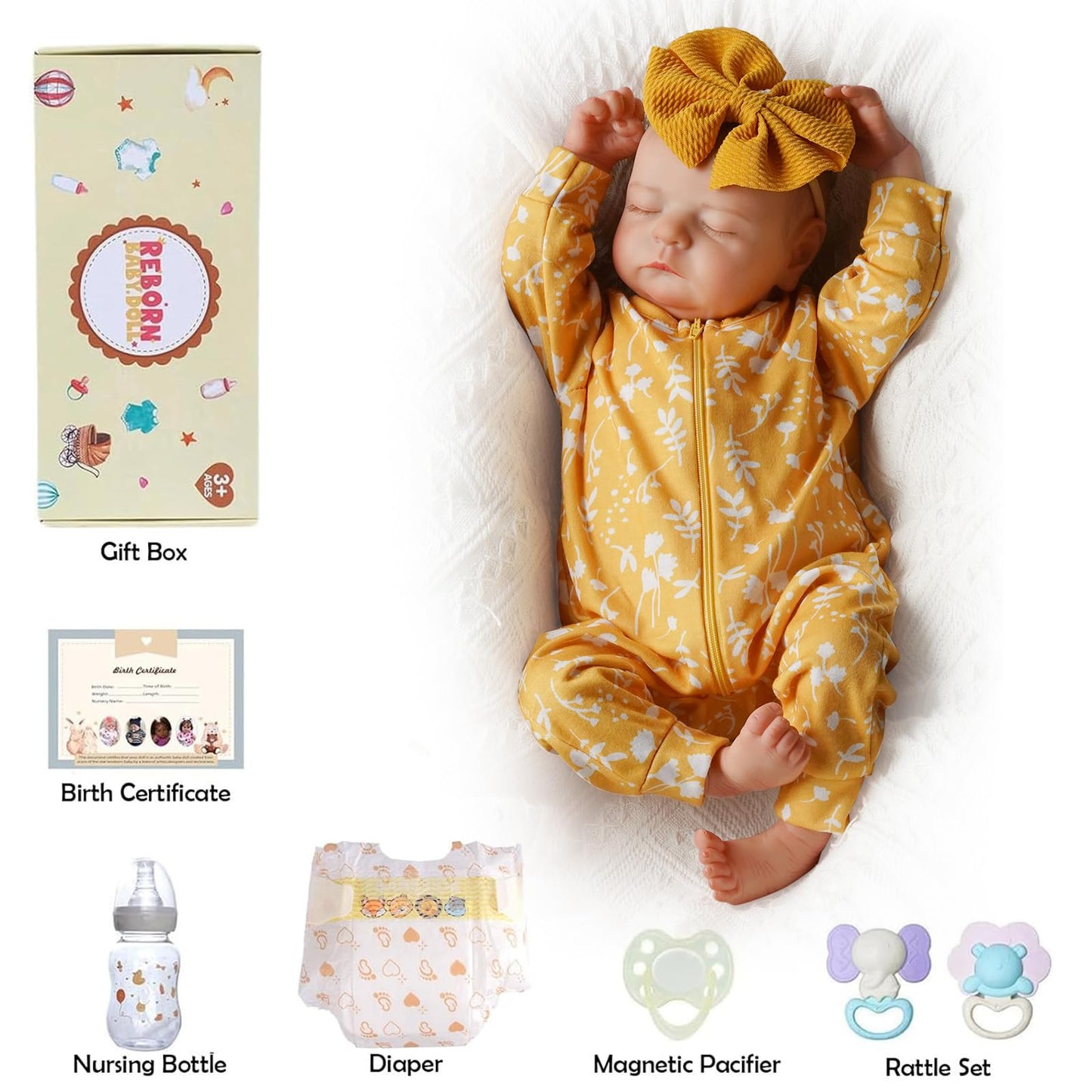 ADFO Lifelike Reborn Baby Doll - 20-Inch Realistic Newborn Girl with Clothes, Safe Vinyl Toy for Kids 3+