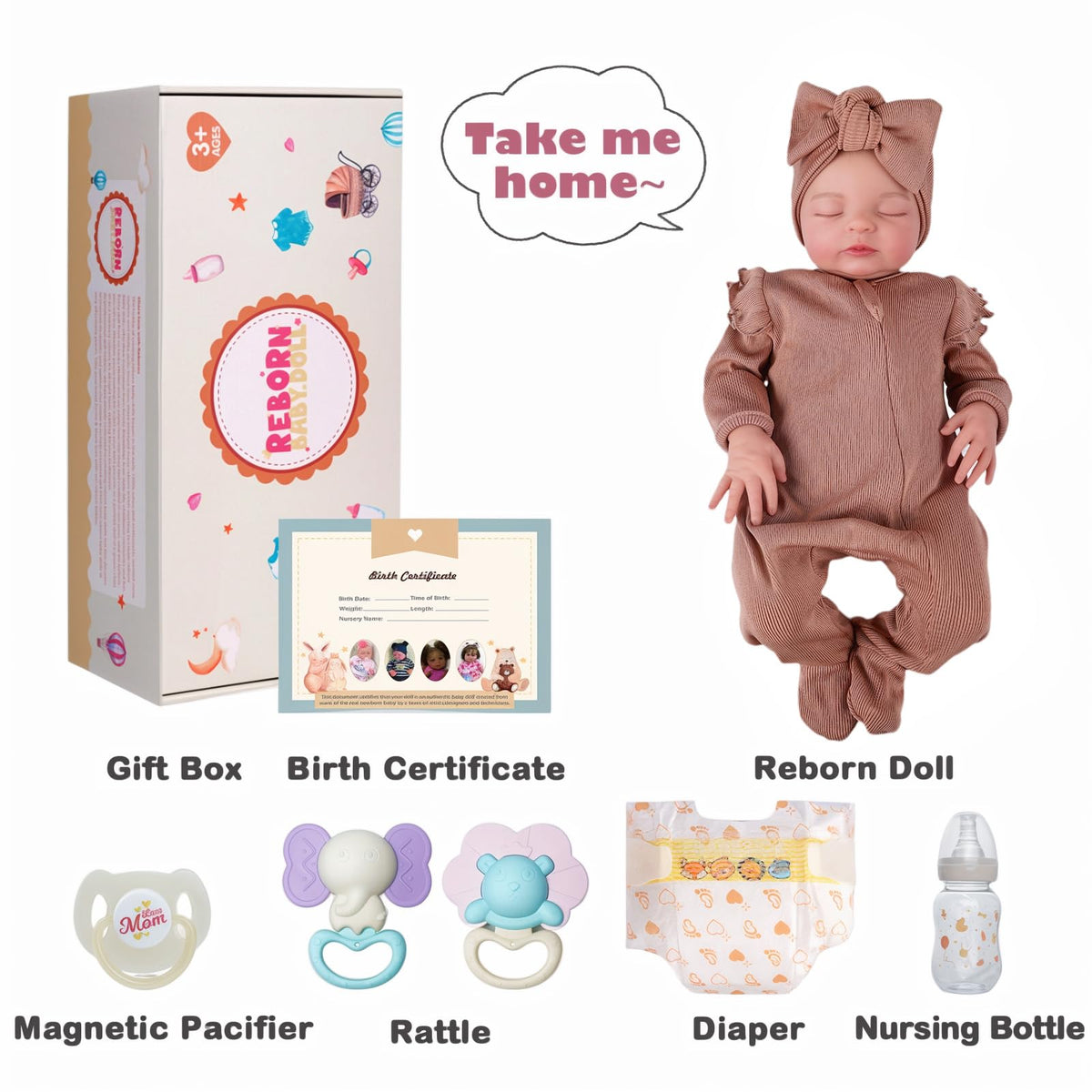 ADFO Real Life Reborn Baby Doll Girl 20in – Lifelike Vinyl with Accessories for Ages 3+