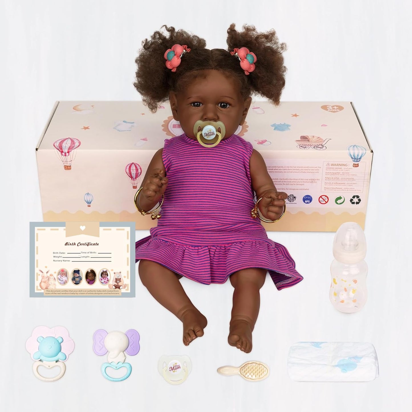 ADFO Reborn Black 22-Inch Realistic Baby Doll – Soft Body & Feeding Kit