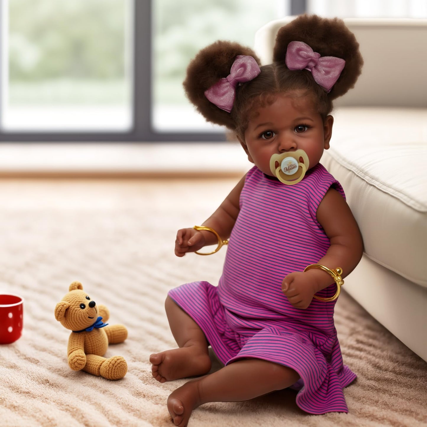 ADFO Reborn Black 22-Inch Realistic Baby Doll – Soft Body & Feeding Kit