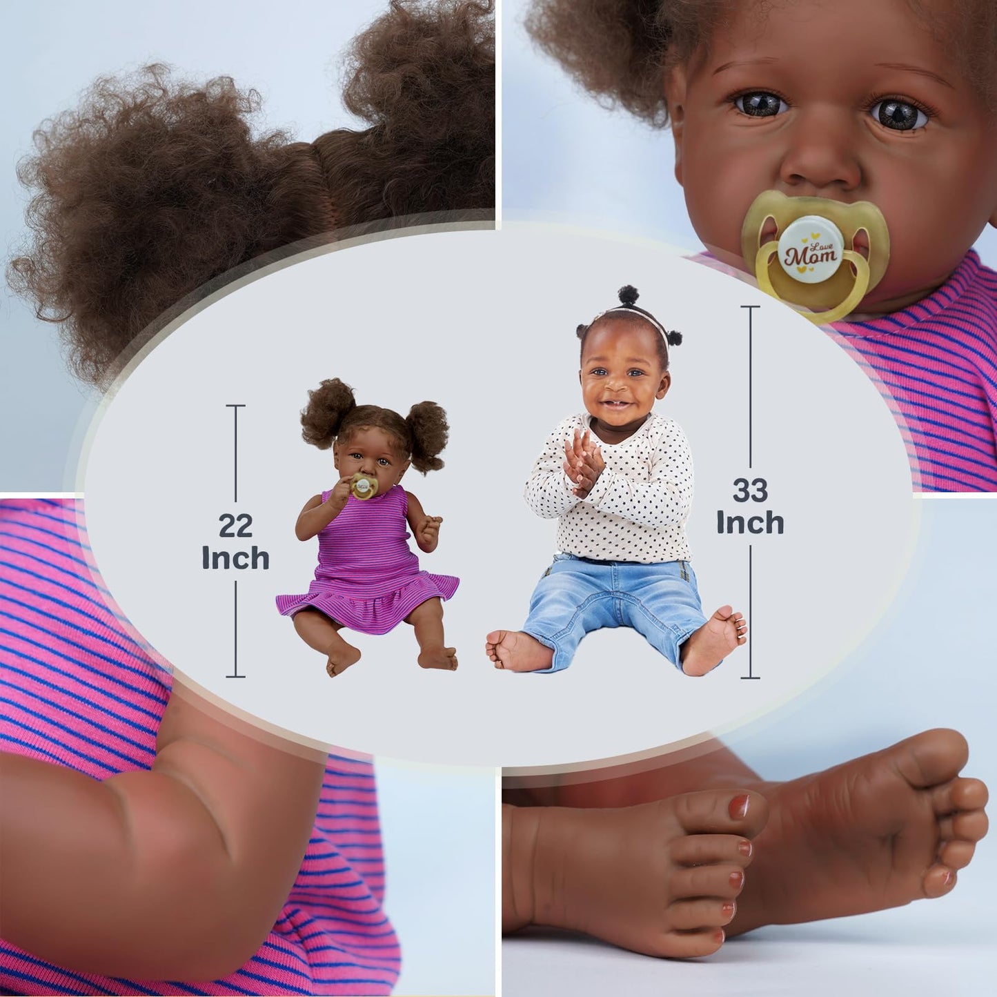 ADFO Reborn Black 22-Inch Realistic Baby Doll – Soft Body & Feeding Kit