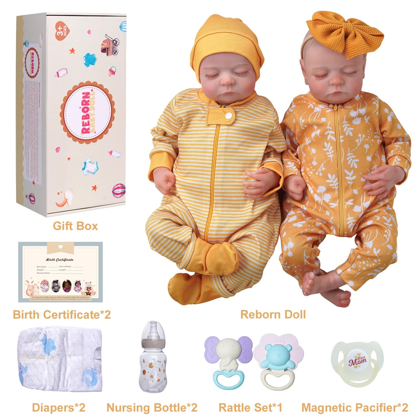 ADFO Lifelike Twins Reborn Baby Dolls – 20-Inch Realistic Newborn Twins with Clothes