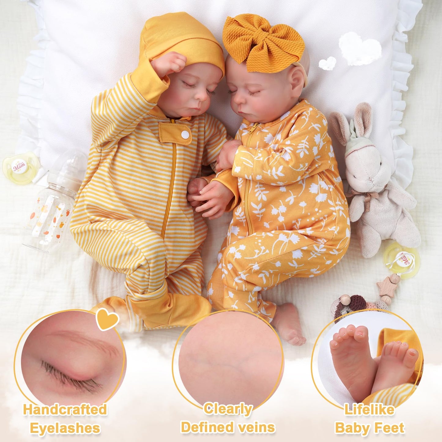 ADFO Lifelike Twins Reborn Baby Dolls – 20-Inch Realistic Newborn Twins with Clothes