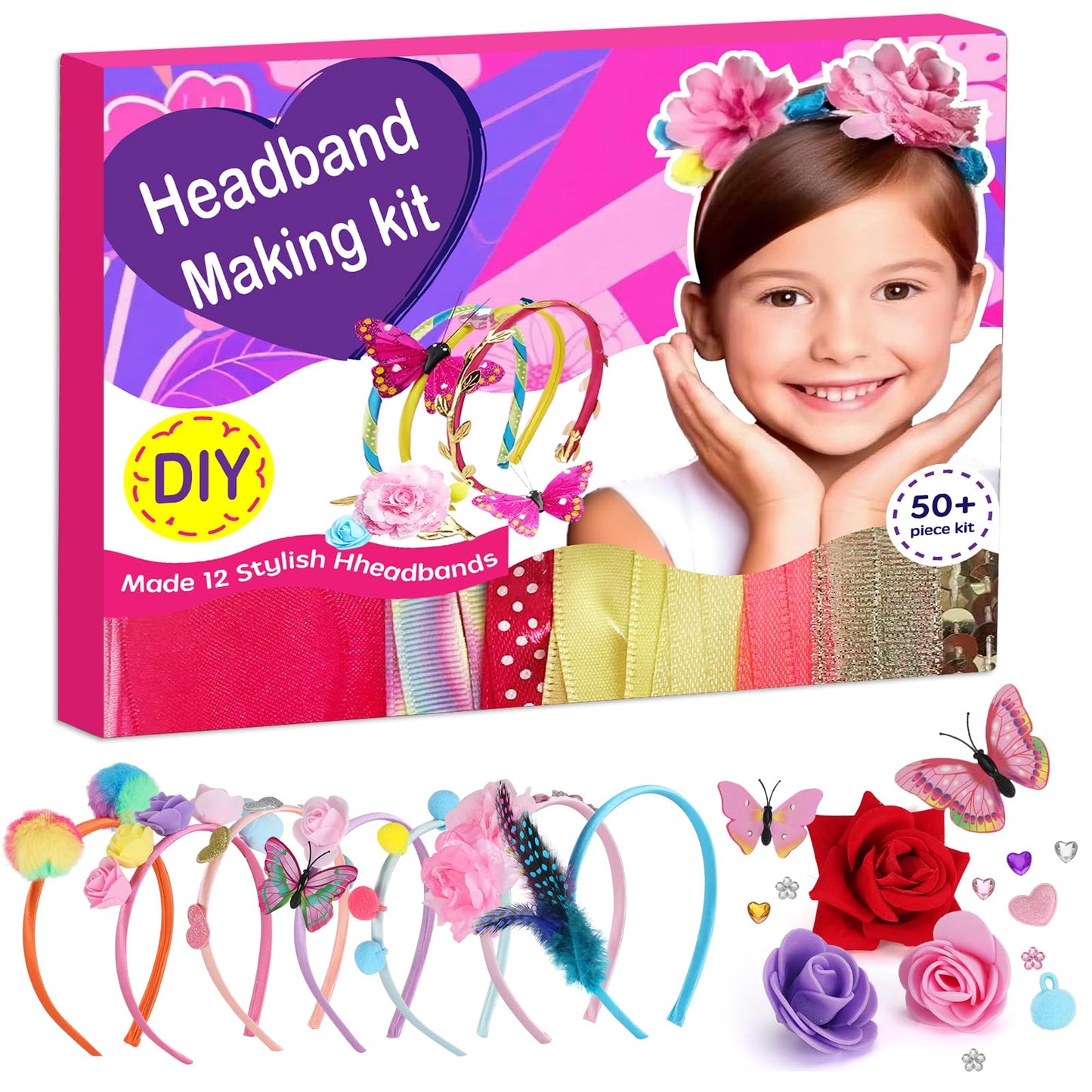Adinomiency DIY Headband Kit for Kids – 50+ Pieces, 12+ Wearable Creations