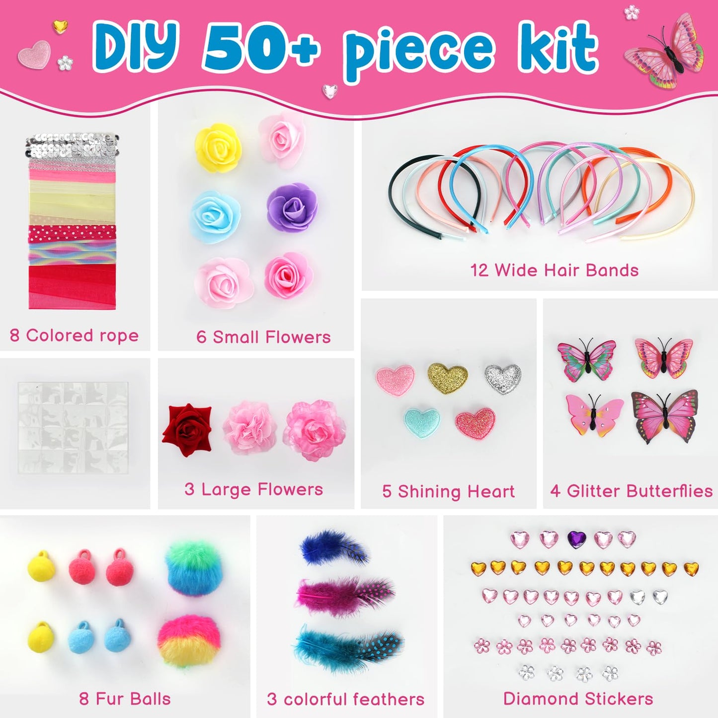 Adinomiency DIY Headband Kit for Kids – 50+ Pieces, 12+ Wearable Creations
