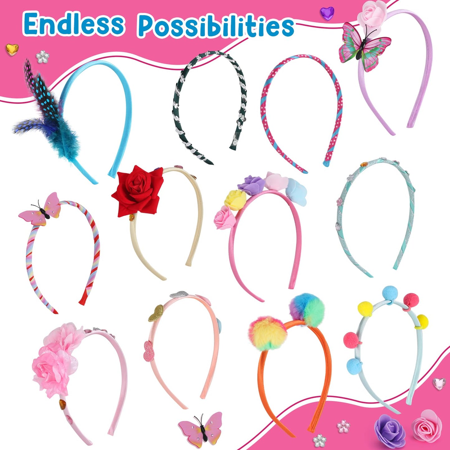 Adinomiency DIY Headband Kit for Kids – 50+ Pieces, 12+ Wearable Creations