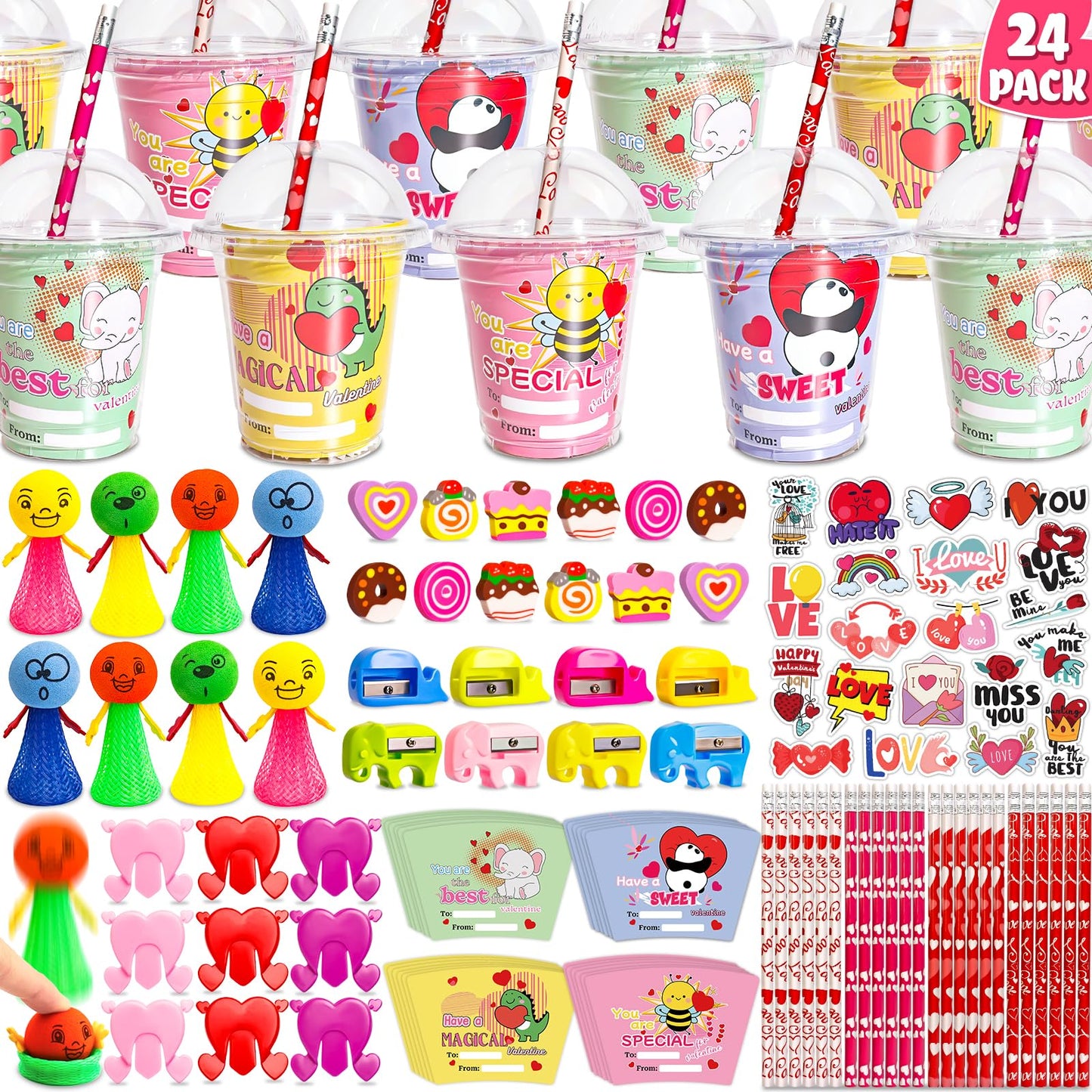 Adisher 24 Pack Valentines Day Gifts for Kids – Classroom Stationery Set