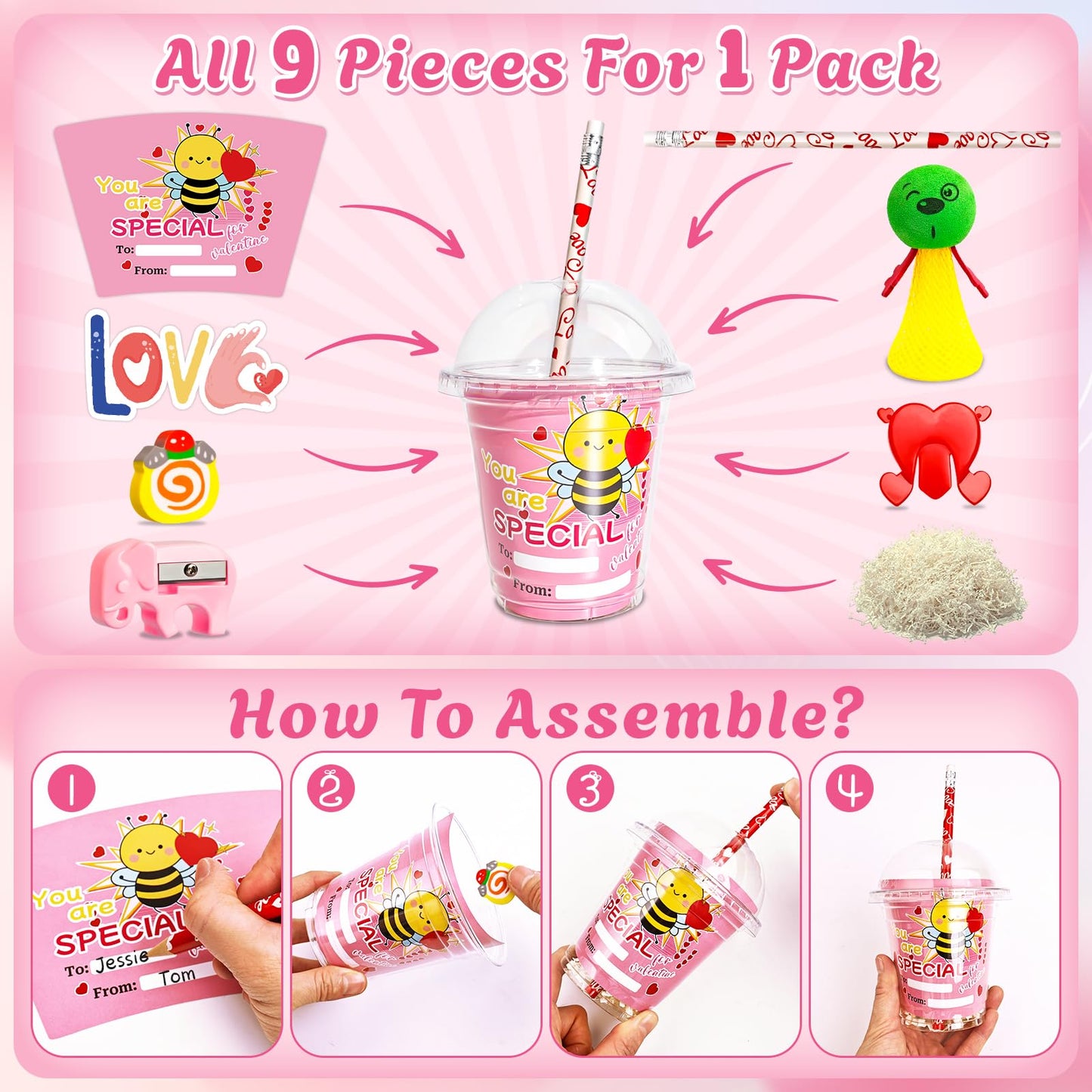 Adisher 24 Pack Valentines Day Gifts for Kids – Classroom Stationery Set