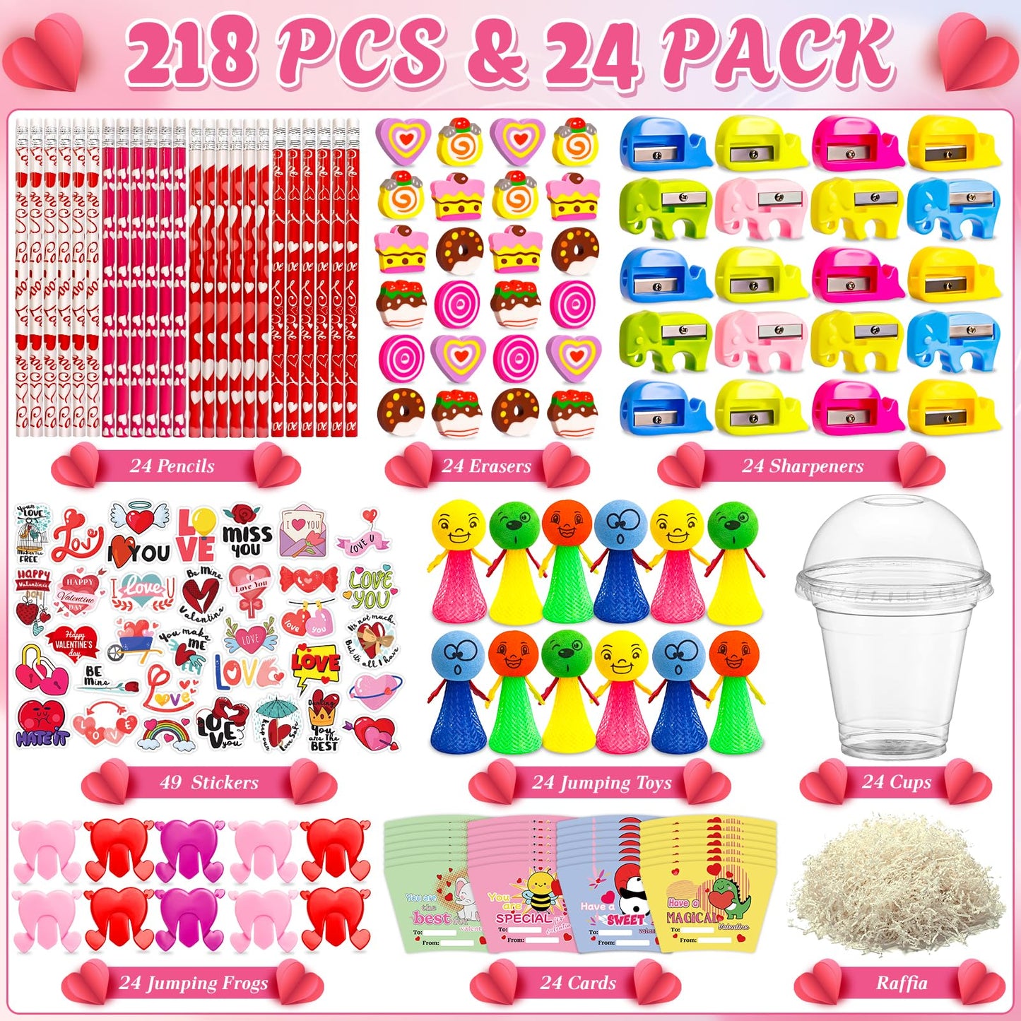 Adisher 24 Pack Valentines Day Gifts for Kids – Classroom Stationery Set