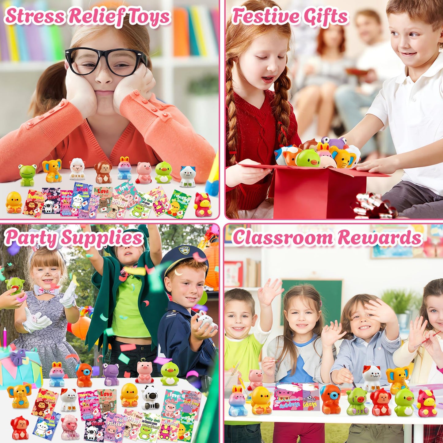 Adisher 24 Pack Valentines Day Gifts for Kids — Cards + Animal Squishy Toys for Classroom Exchanges