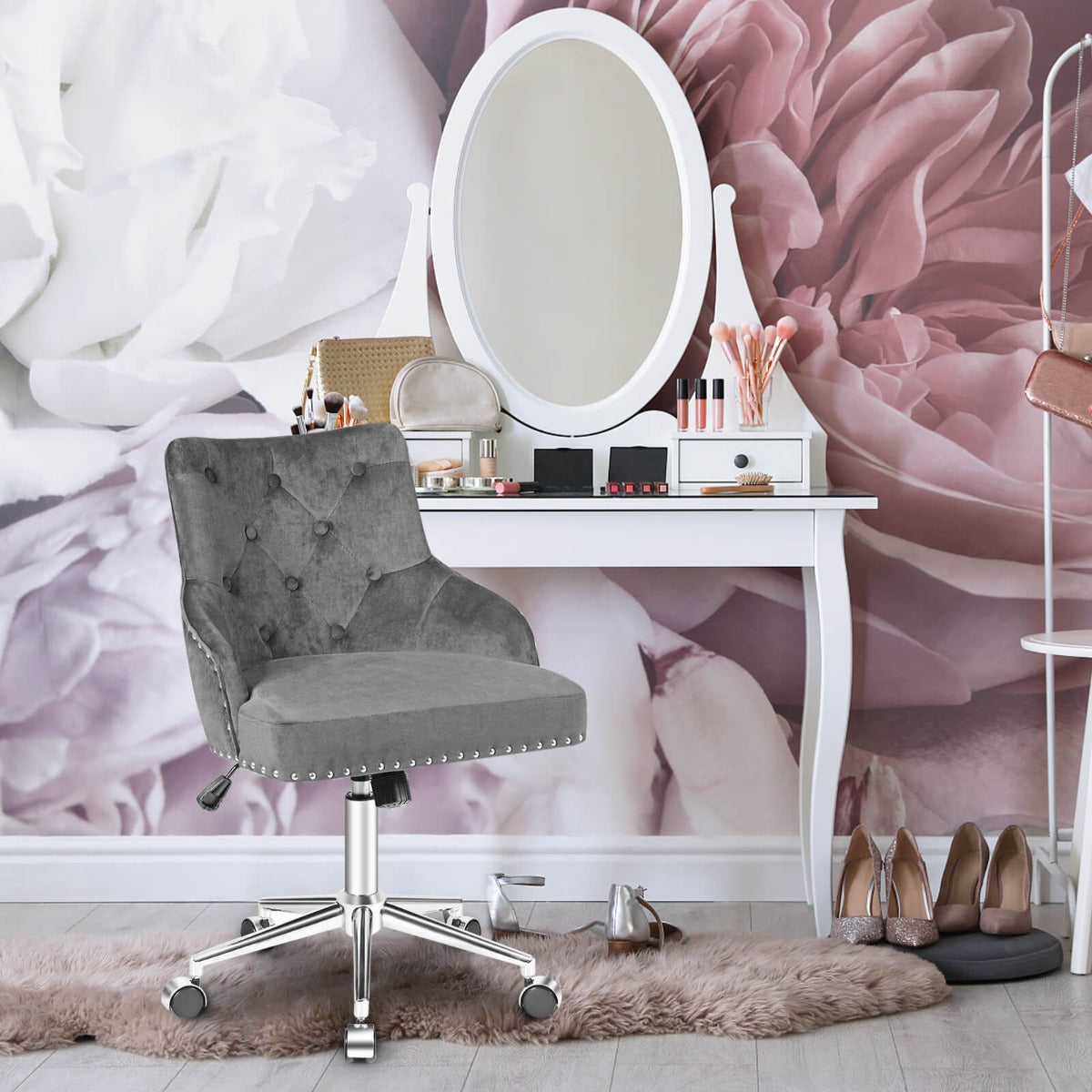 Adjustable 360° Swivel Accent Armchair-Beige