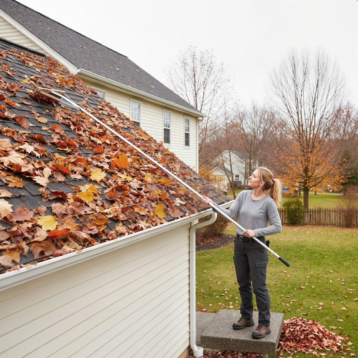 Adjustable Roof Rake with 5 Lightweight Aluminum Extension Poles
