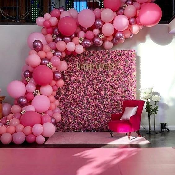 ADOINBY Pink Balloon Arch Kit - 152 Pcs Hot Pink & Confetti Garland for Parties