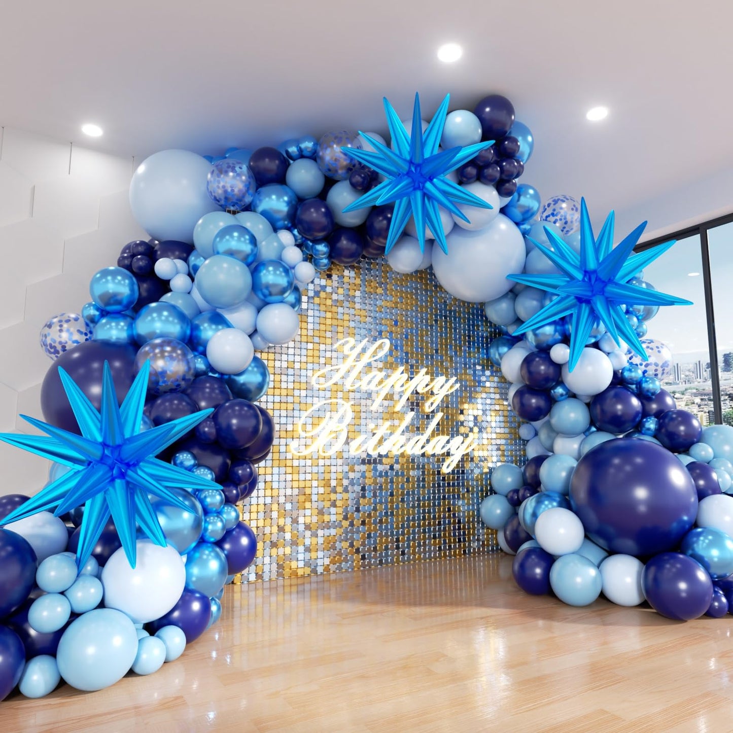 ADOINBY Blue Balloon Arch Kit – 152Pcs Navy Blue Balloons & Stars Garland for Parties