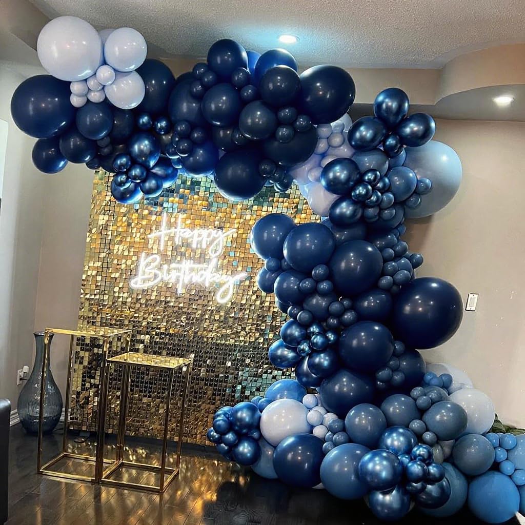 ADOINBY Blue Balloon Arch Kit – 152Pcs Navy Blue Balloons & Stars Garland for Parties