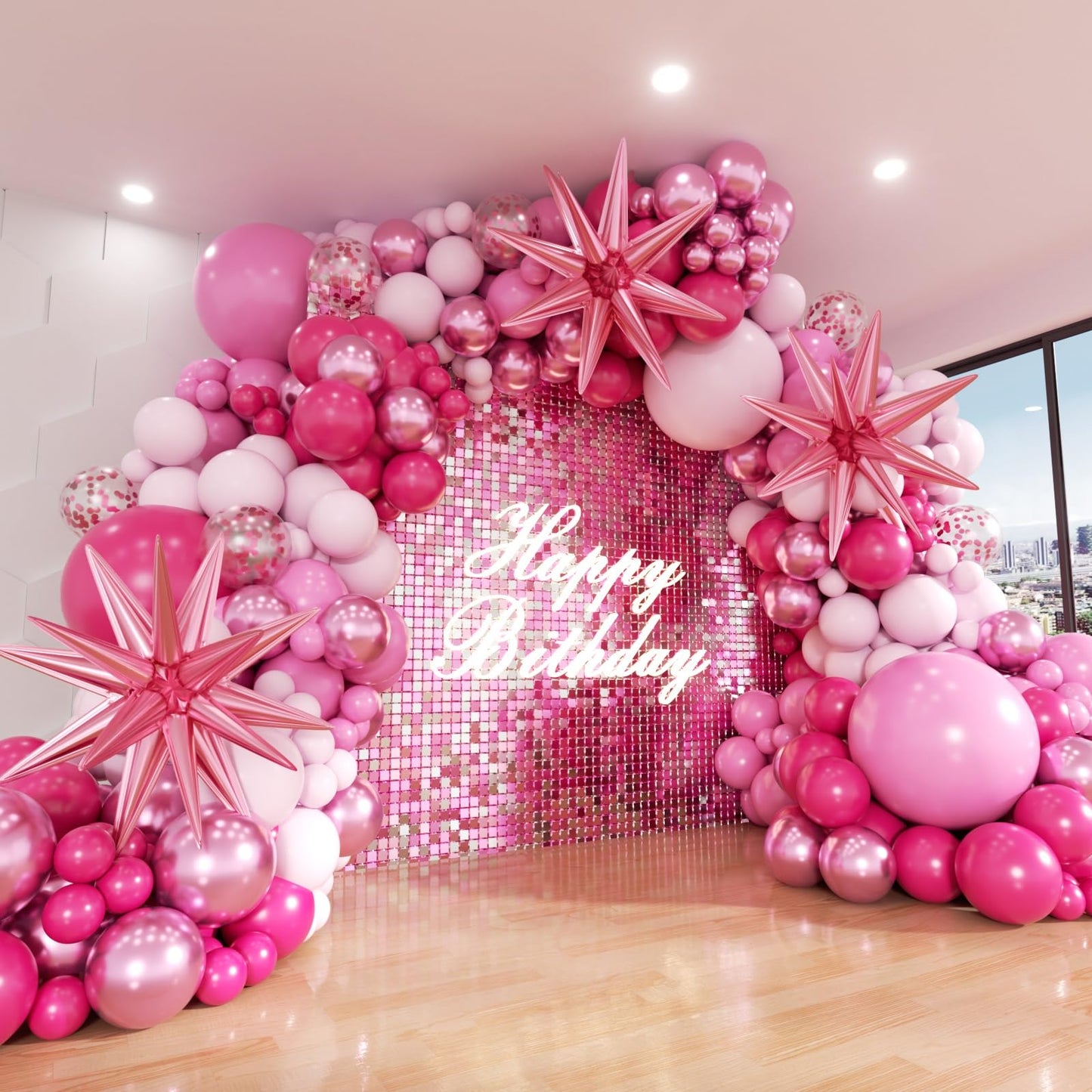 ADOINBY Pink Balloon Arch Kit - 152 Pcs Hot Pink & Confetti Garland for Parties