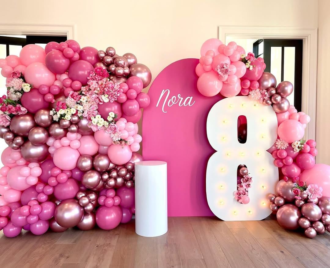 ADOINBY Pink Balloon Arch Kit - 152 Pcs Hot Pink & Confetti Garland for Parties