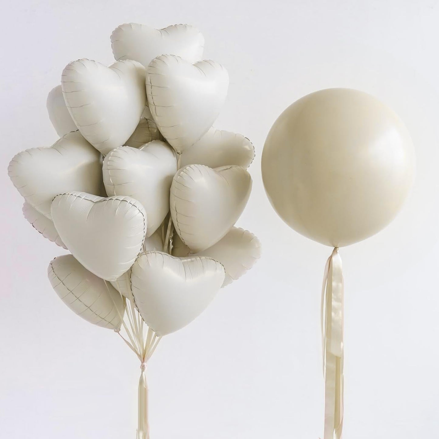 Adorely Cream White Heart Foil Balloons – 12Pcs, 18-Inch for Baby Showers, Weddings & Parties