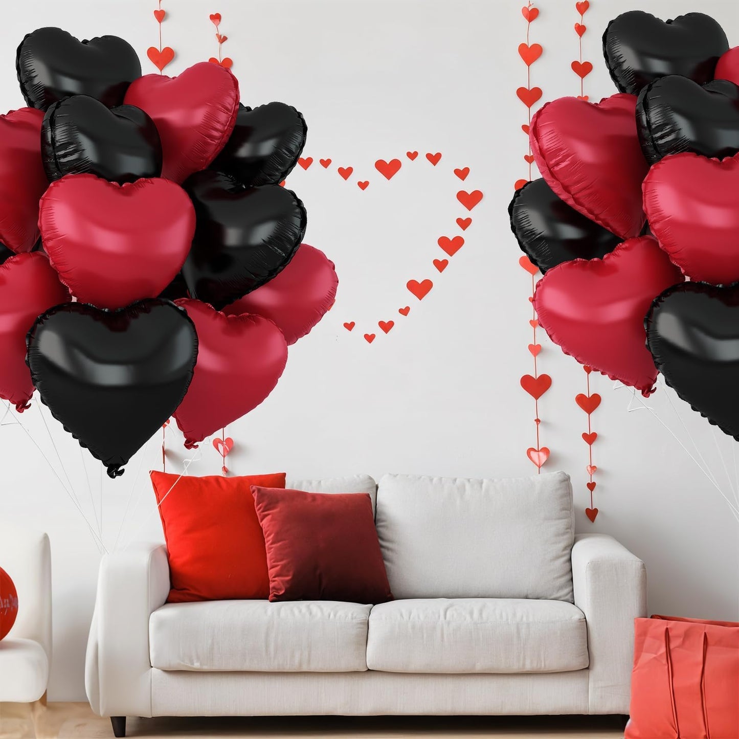 Adorely Black & Metallic Red Heart Foil Balloons – 12pc, 18-Inch for Weddings, Birthdays, Valentines Day