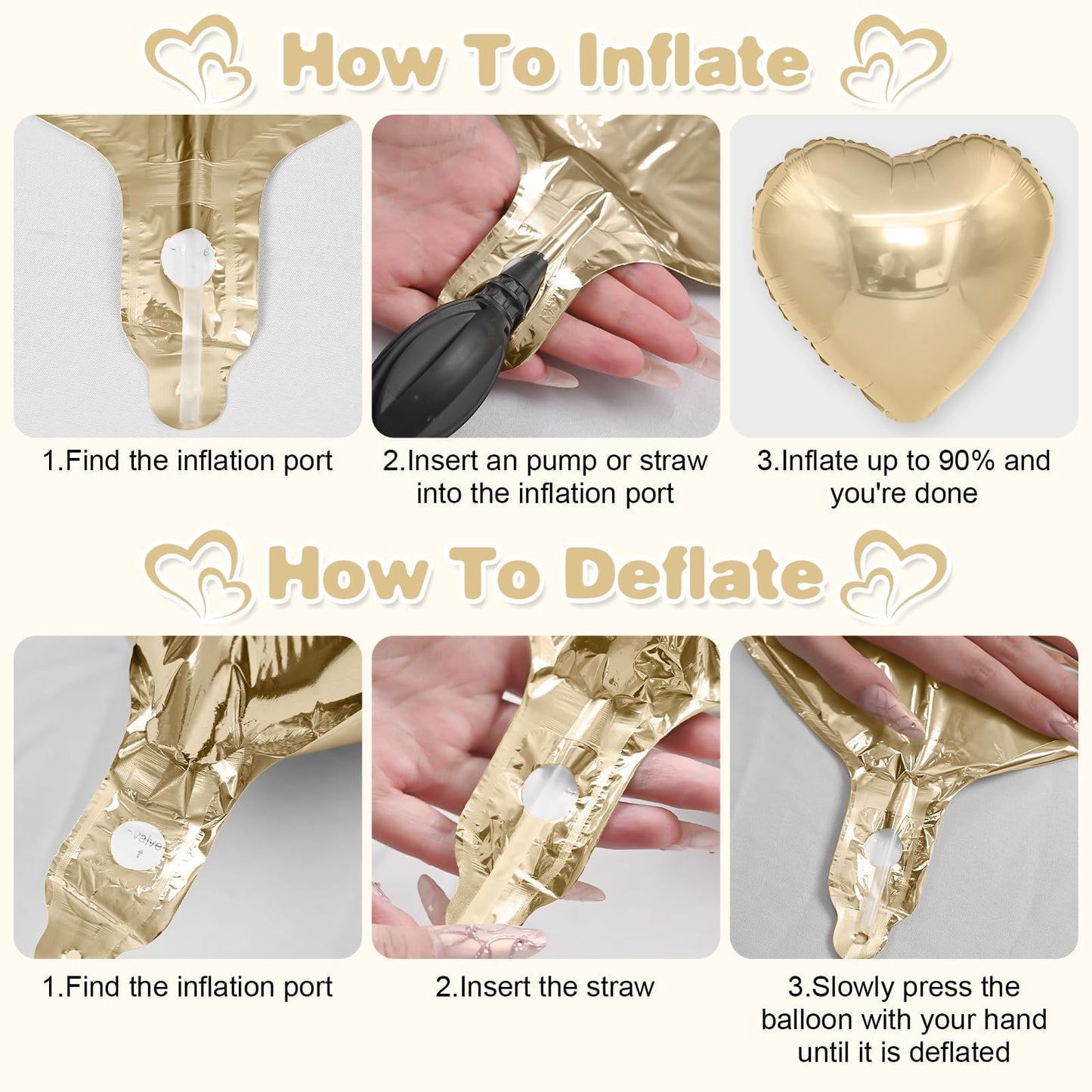 Adorely Champagne Gold Heart Balloons – 12Pcs 18-Inch Foil Hearts for Parties