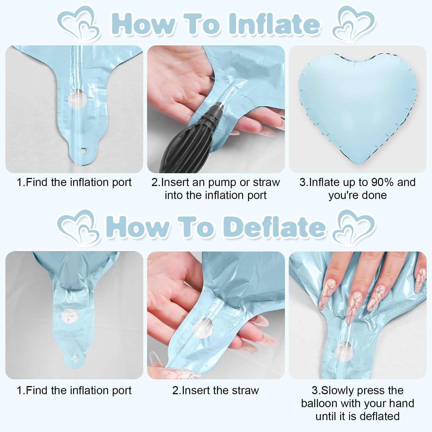 Adorely Baby Blue Heart Balloons – 12Pcs, 18 Inch Pastel Foil Balloons for Baby Showers & Parties