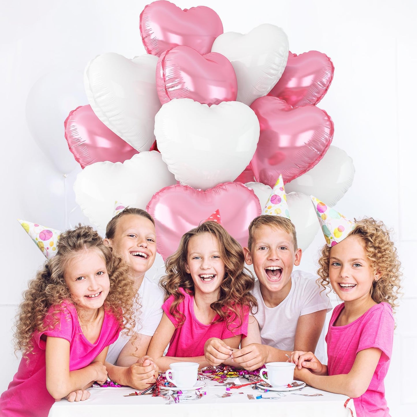 Adorely Pink & White Heart Foil Balloons, 12Pcs, 18-Inch – Ideal for Baby Showers, Birthdays, Weddings