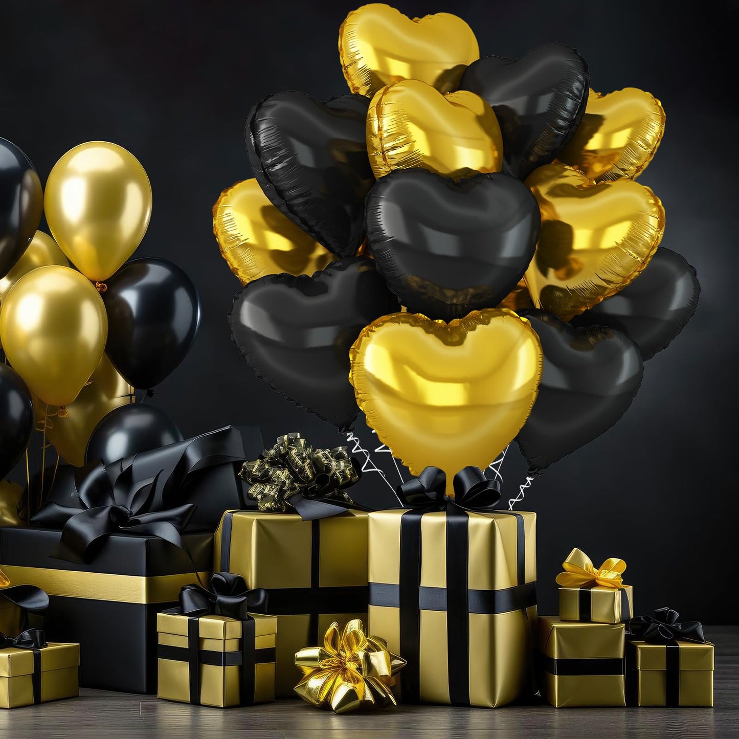 Adorely Black Gold Heart Balloons – 12Pcs 18in Foil Balloons for Parties