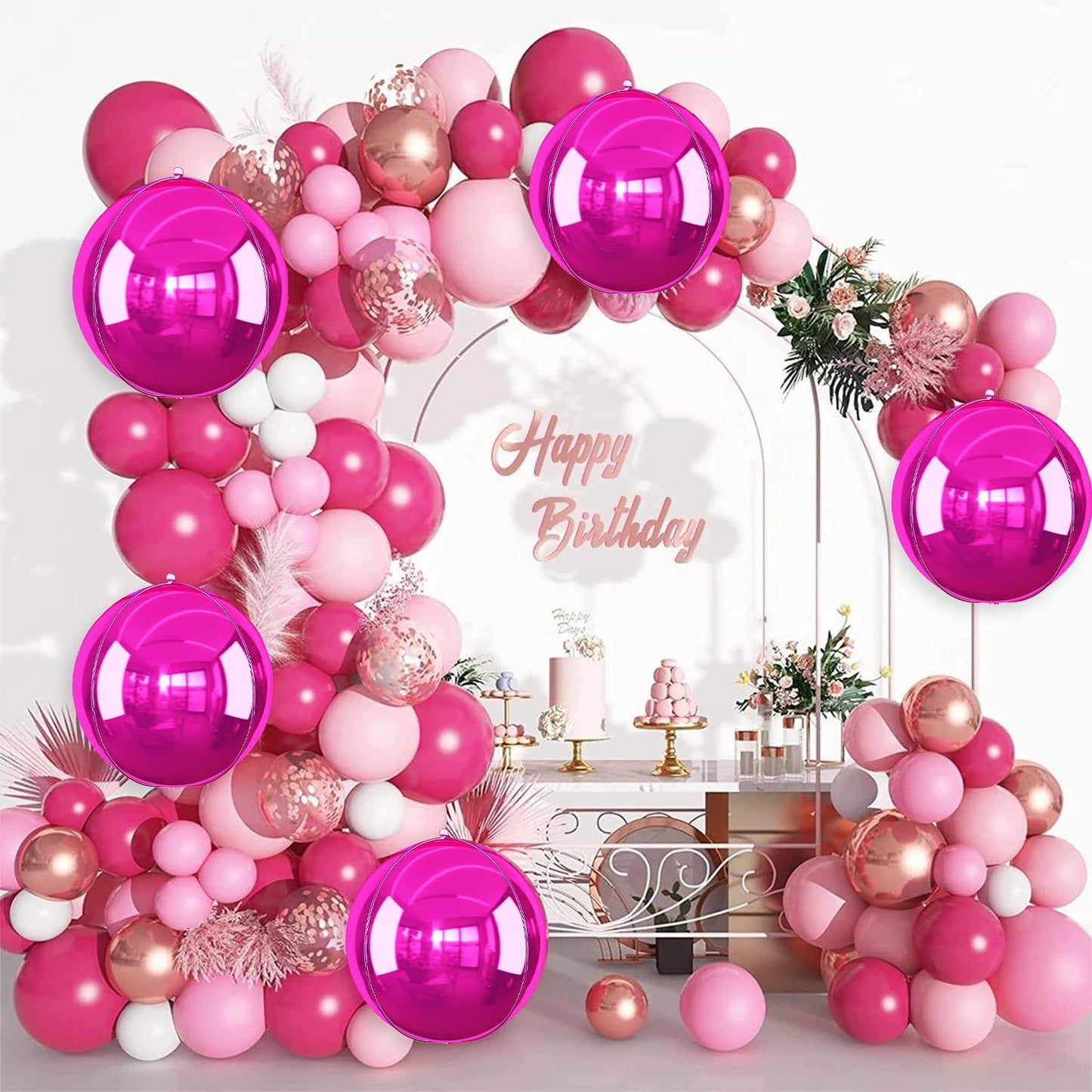 Adorely 6Pcs Hot Pink Round Foil Balloons – 22in Giant 4D Balloons for Party Decor