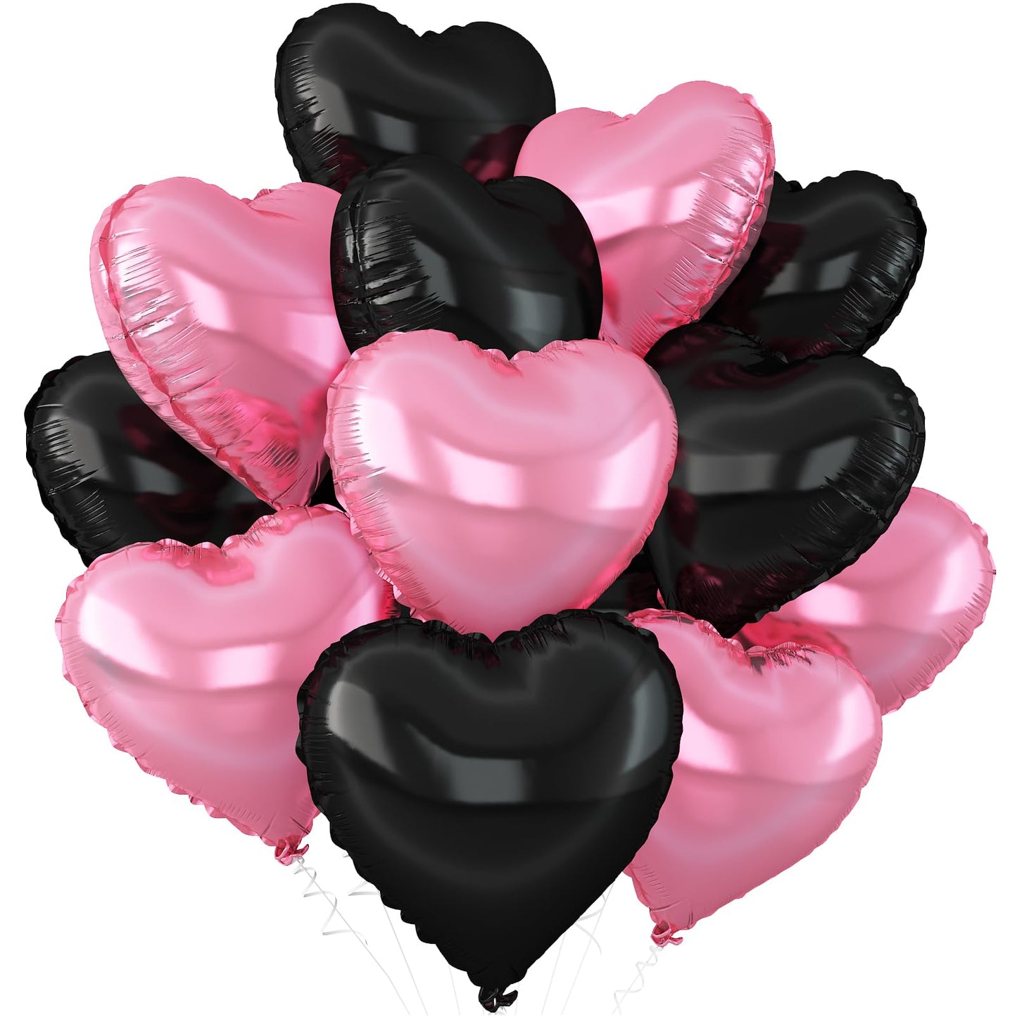Adorely Pink & Black Heart Balloons – 12Pcs 18-Inch Foil Hearts for Baby Shower, Birthday & Weddings