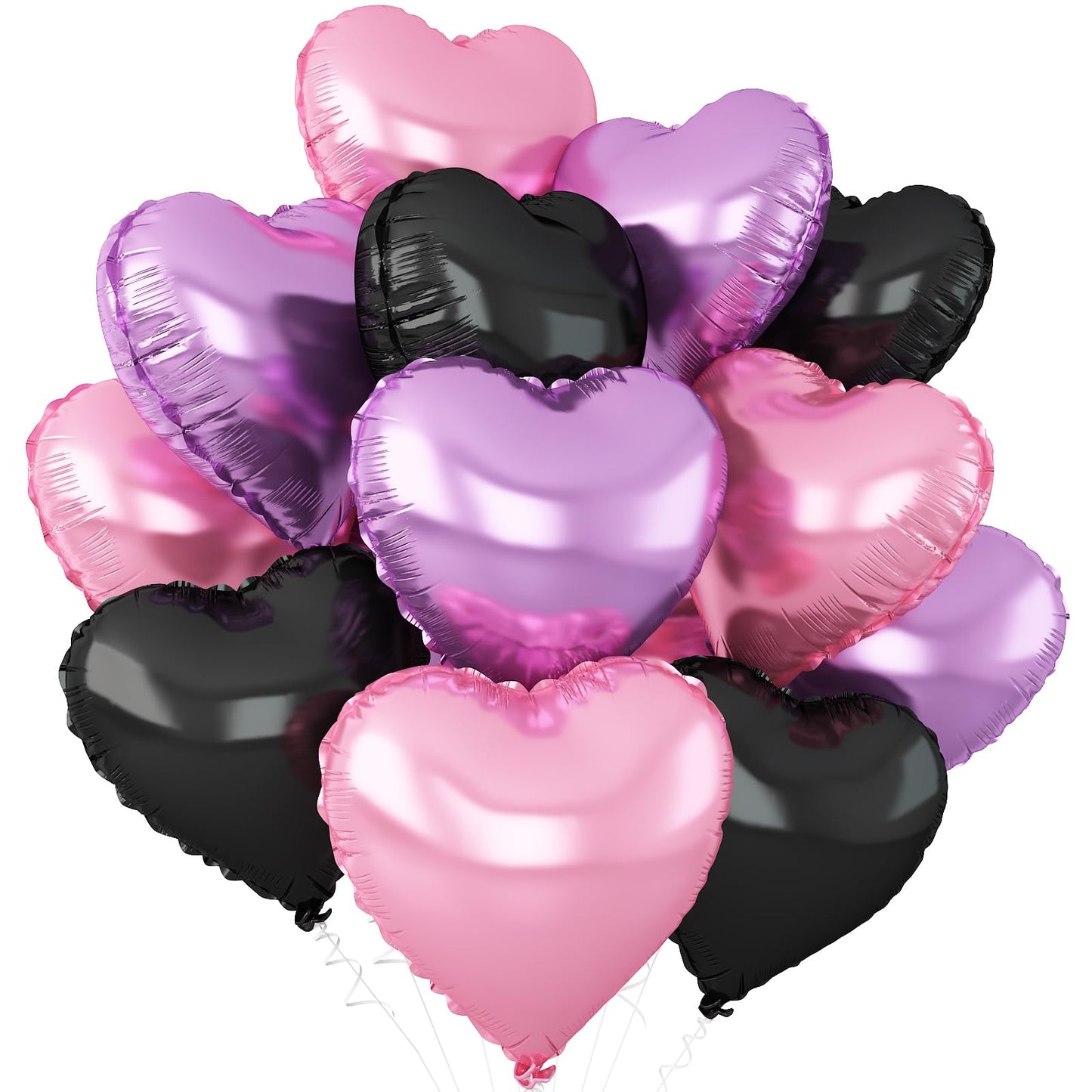 Adorely Pink & Purple Heart Foil Balloons – 12Pcs, 18-Inch, Black Pink Hearts for Baby Showers, Weddings & Parties