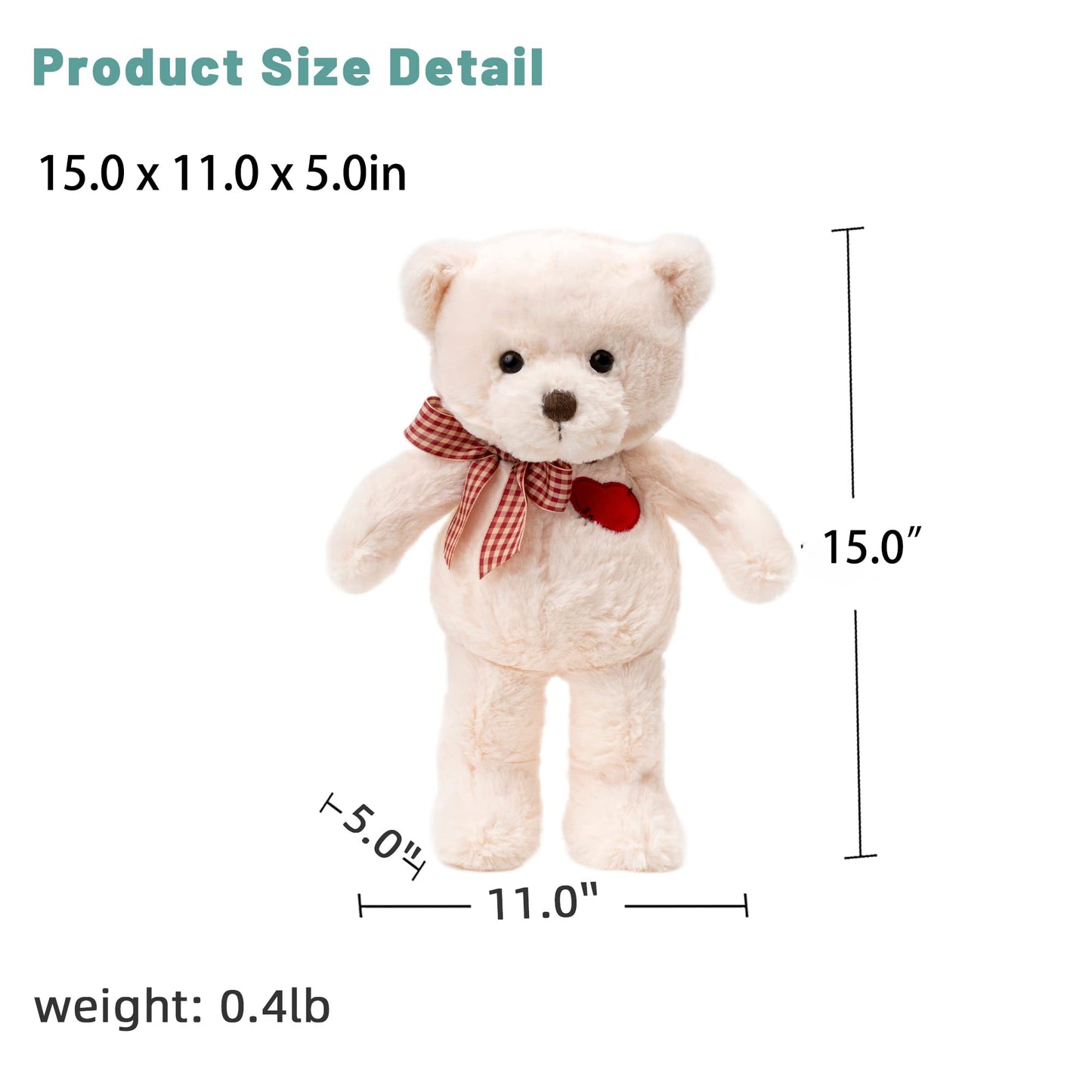 Adorlynetty 15” Teddy Bear with Heart – Soft Plush Gift for Valentine's Day