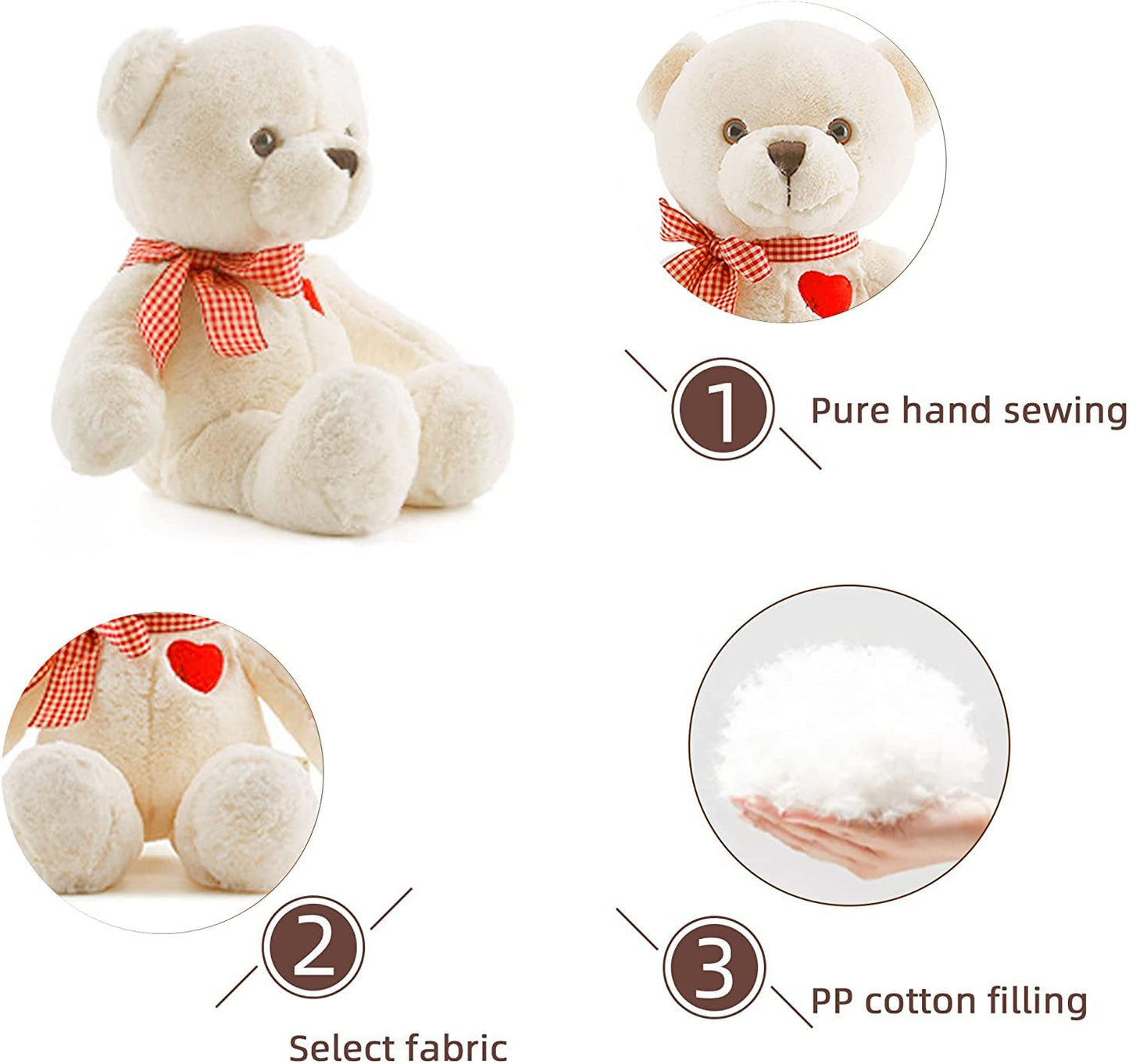 Adorlynetty 15” Teddy Bear with Heart – Soft Plush Gift for Valentine's Day