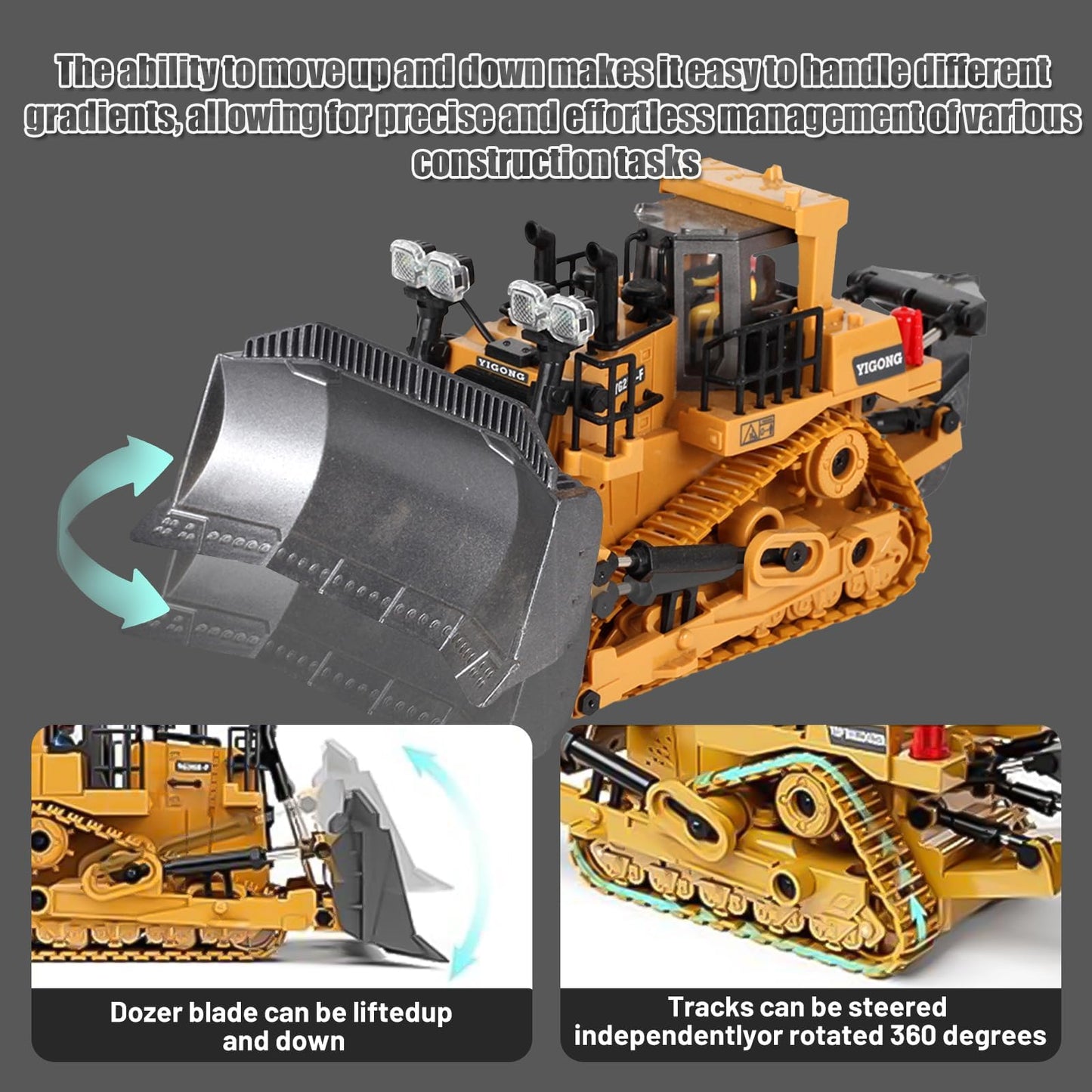 ADTHLIER Remote-Controlled Bulldozer – 11-Channel 2.4GHz RC Excavator with Lights & Sound | 1:20 Scale Toy for Ages 6+