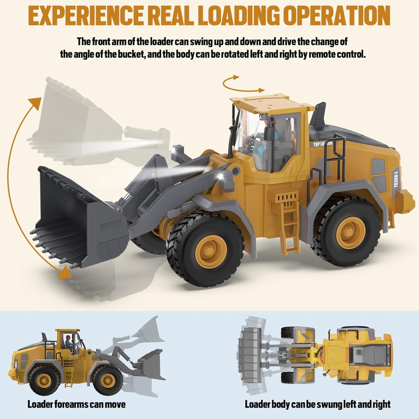 ADTHLIER 9-Channel Remote Control Loader – 2.4GHz Front Loader with Alloy Shovel