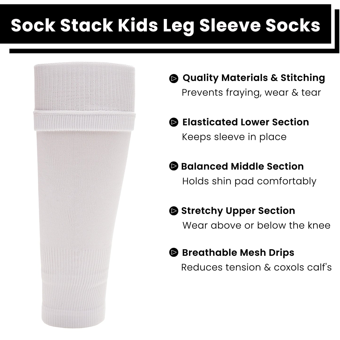 Adults White Football Leg Sleeve Socks Compression Support Fits Over Shin Pads Breathable & Secure for Training Running by Sock Stack