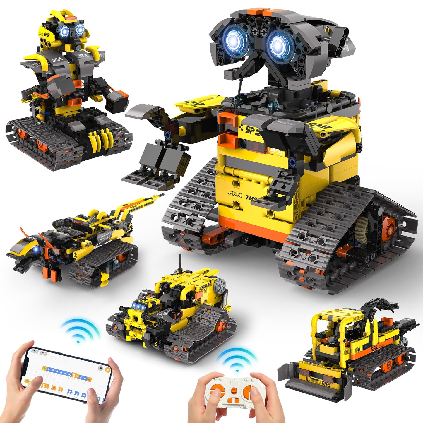 ADUSRIZ 5-in-1 Stem Robot Building Kit for Kids | 688 PCS, Remote & App Control